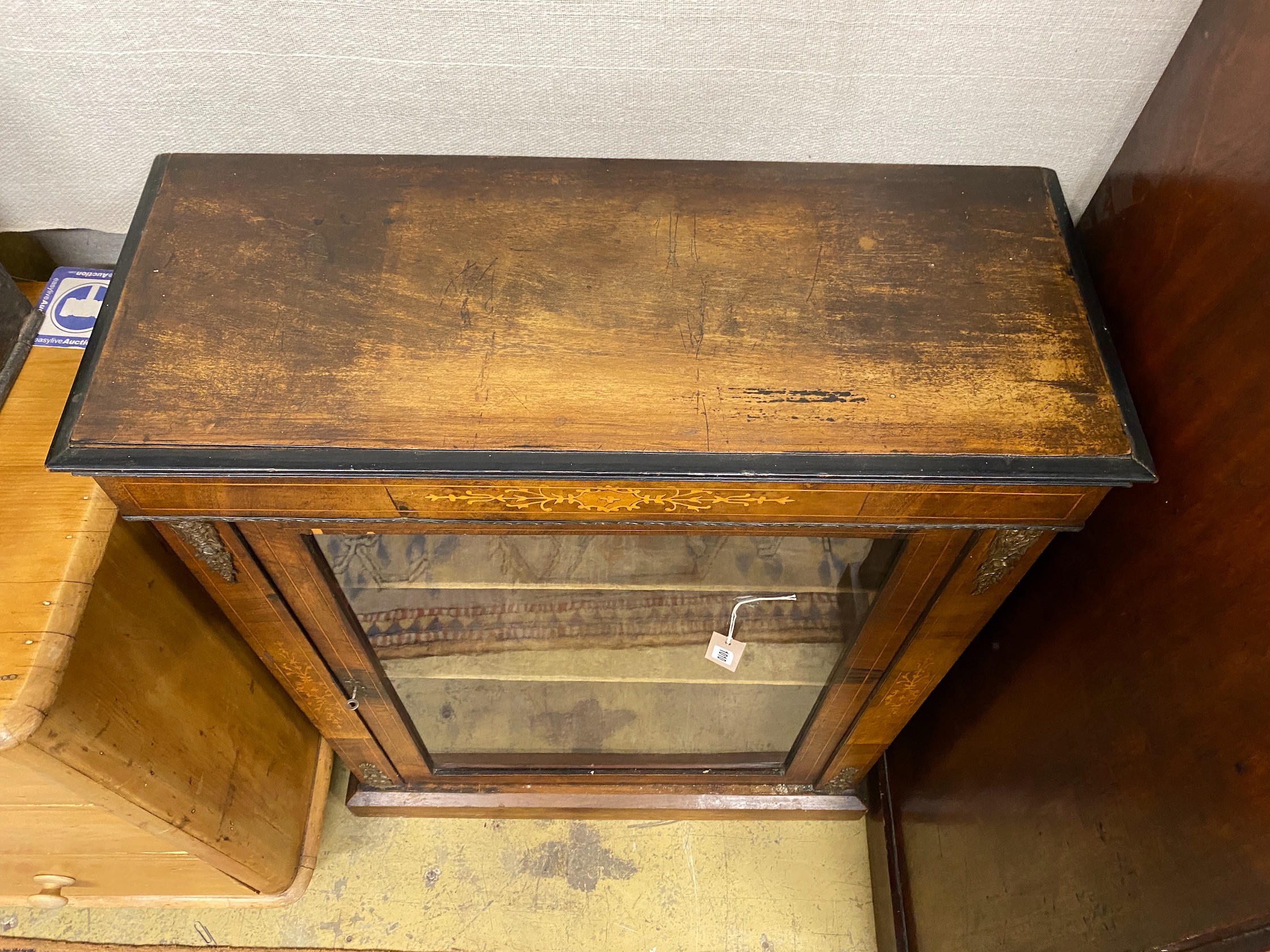 A Victorian inlaid walnut pier cabinet, width 76cm, depth 32cm, height 98cm